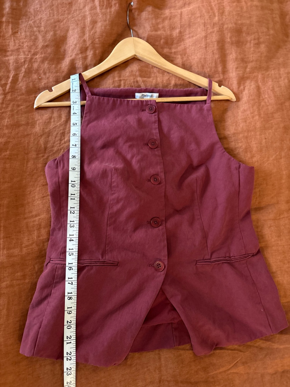 Madewell Rust-Red Button Front Square Neck Vest - Picture 6 of 12